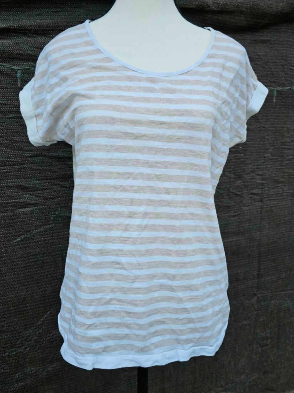 Liz Claiborne women's striped blouse cap sleeve beige/tan size medium